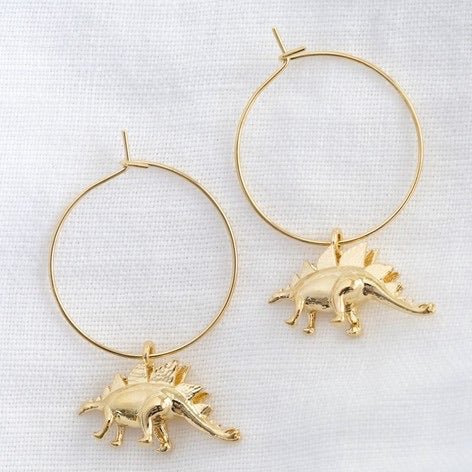 Gold Stegosaurus Dinosaur Hoop Earrings - 32300 - Uneeka