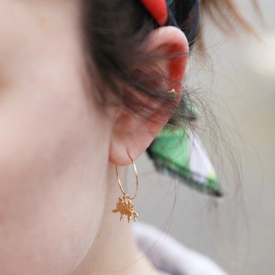 Gold Stegosaurus Dinosaur Hoop Earrings - 32300 - Uneeka