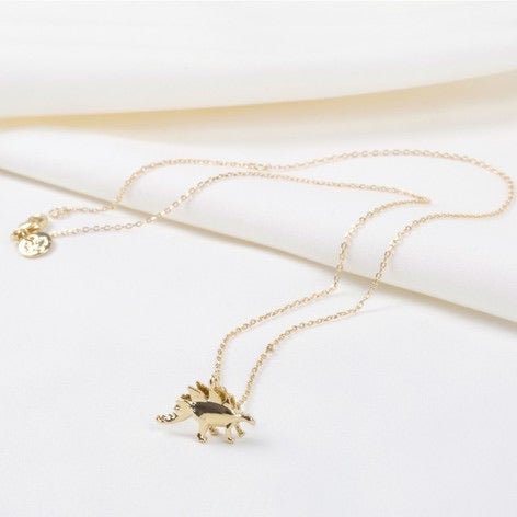 Gold Stegosaurus Dinosaur Necklace - 32310 - Uneeka