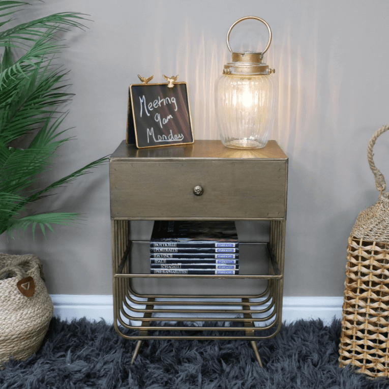 Golden Metal Bedside Cabinet - 8295 - Uneeka