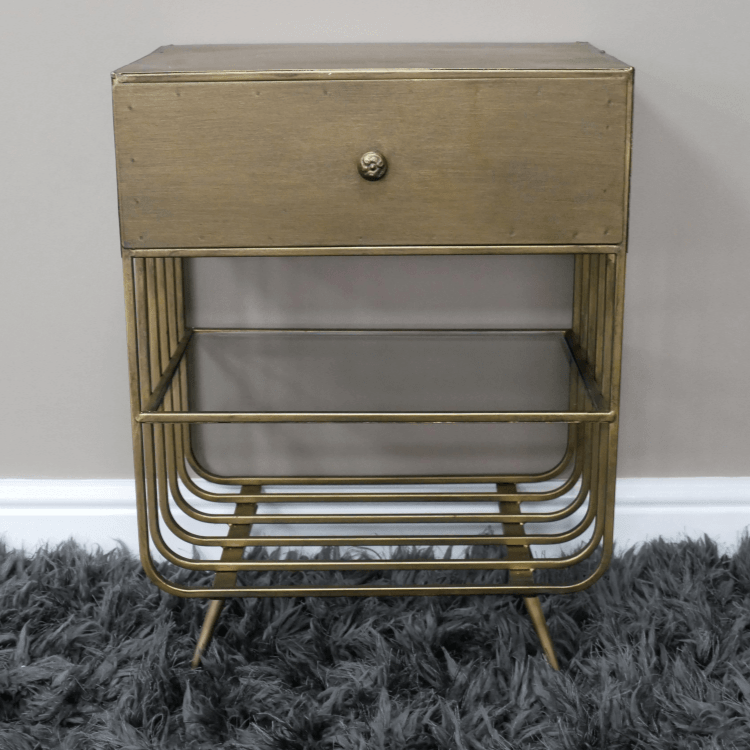Golden Metal Bedside Cabinet - 8295 - Uneeka