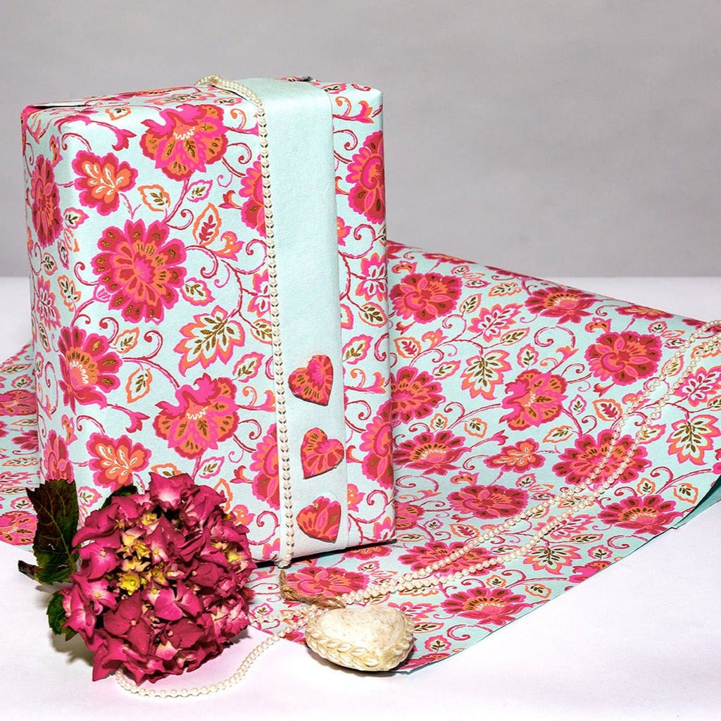 Gorgeous Floral Blue & Pink Gift Wrap - GW4045 - BLUE - Uneeka