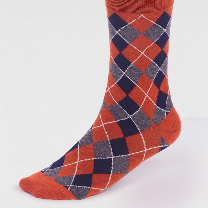 GOTS Organic Cotton Check Socks - SPM814 - ORANGE - Uneeka