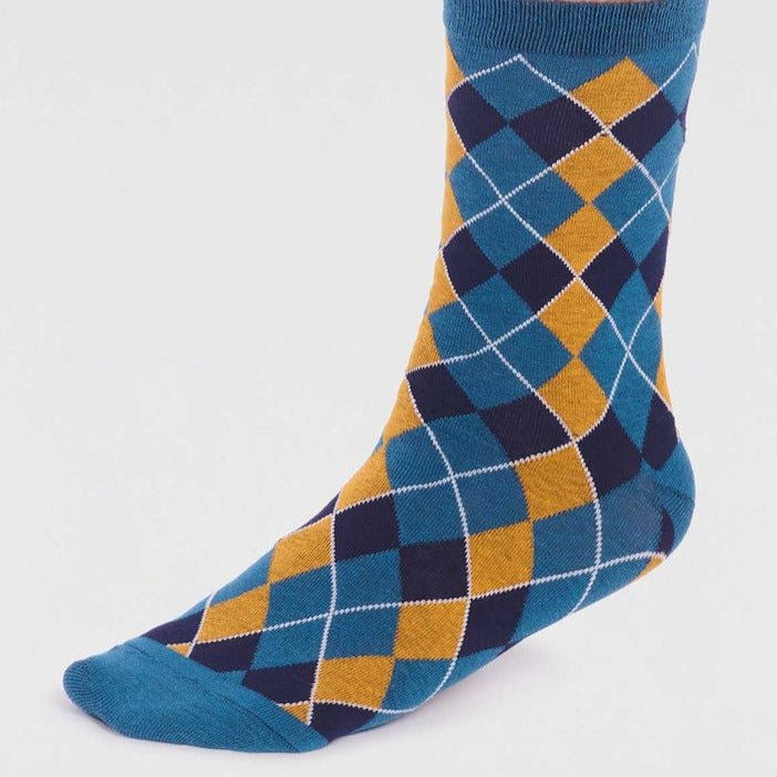 GOTS Organic Cotton Check Socks - SPM814 - BLUE - Uneeka