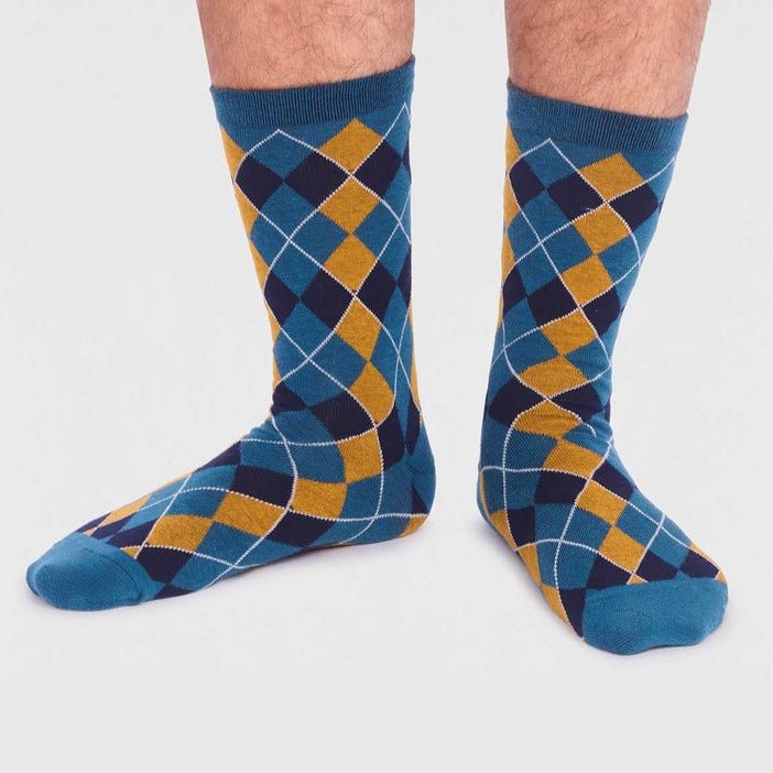 GOTS Organic Cotton Check Socks - SPM814 - BLUE - Uneeka