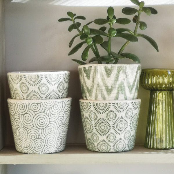 Green Assorted Patterned Plant Pots - CV02027 - Uneeka