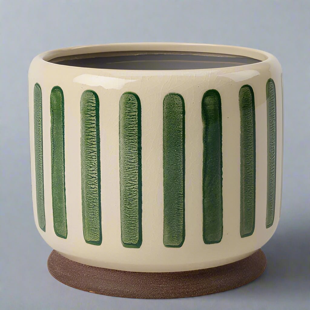 Green Bold Stripe Plant Pots - GCC/STRIPEGN10 - Uneeka