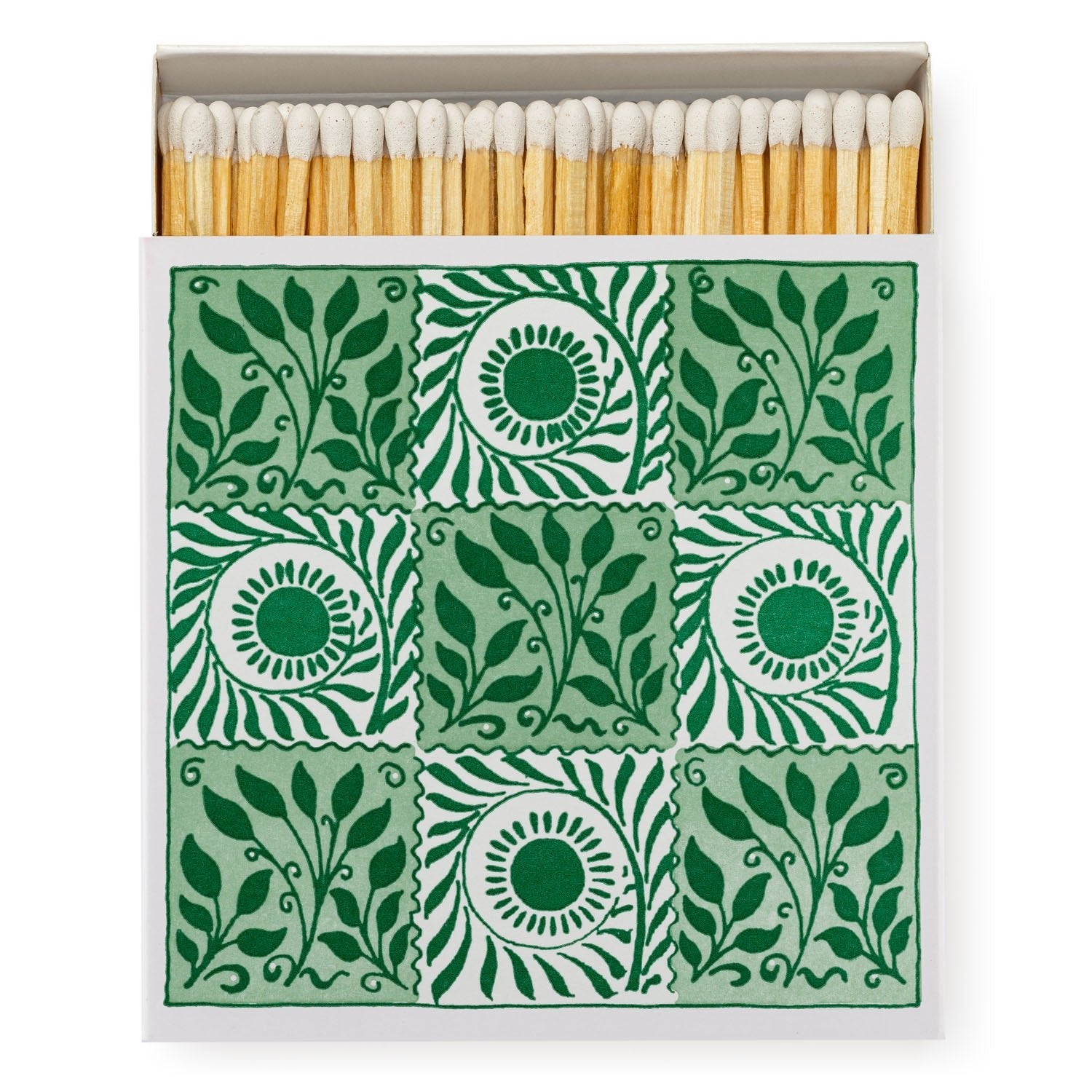 Green Floral Tiles Design Box Of Matches - B239 - Uneeka
