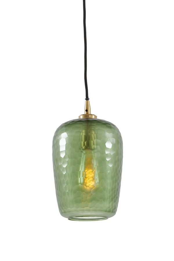 Green & Gold Textured Glass Hanging Lamp - 2967576 - Uneeka