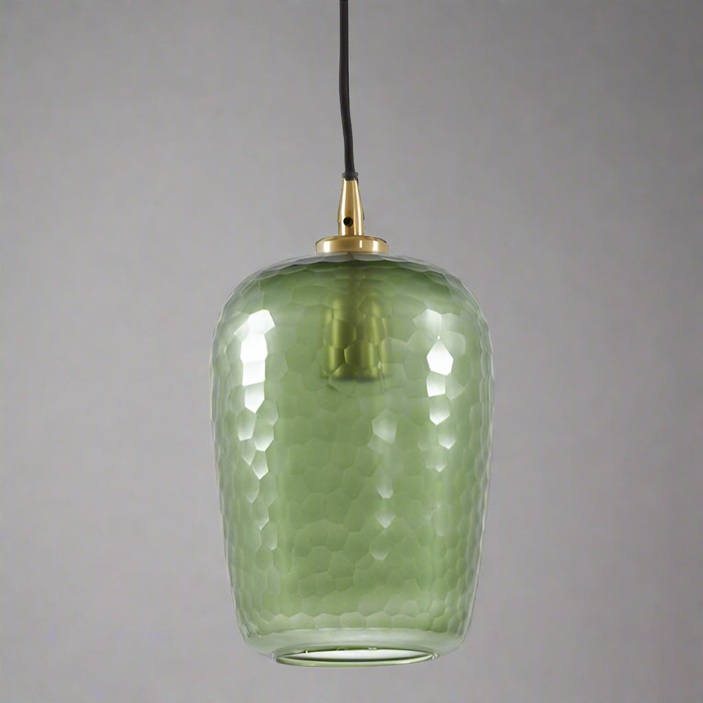 Green & Gold Textured Glass Hanging Lamp - 2967576 - Uneeka