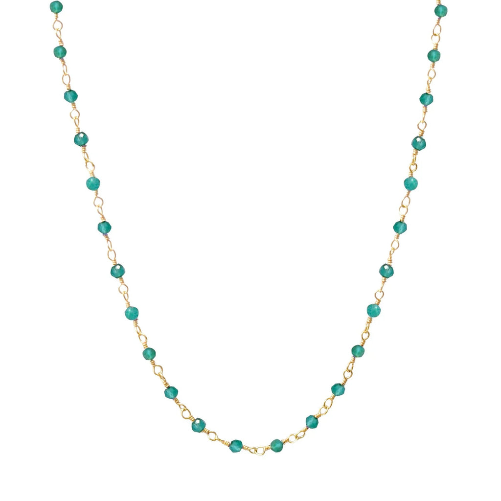 Green Onyx Rosary Style Chain Necklace - ROSARY GREEN ONYX - Uneeka