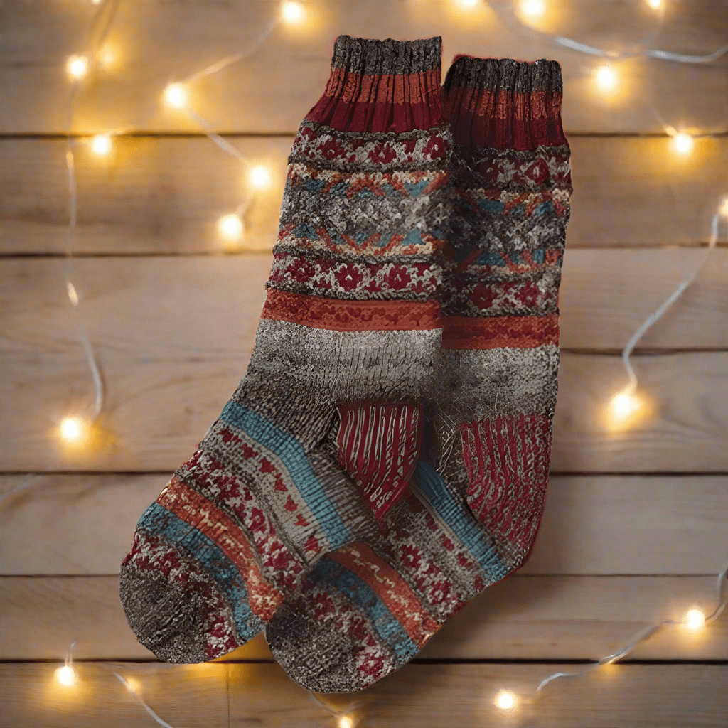 Grey Fairisle Knitted Fine Wool Socks - SOCK363 - G - Uneeka