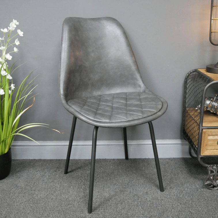 Grey Faux Leather Diamond Stitching Dining Chair - 7136 - Uneeka