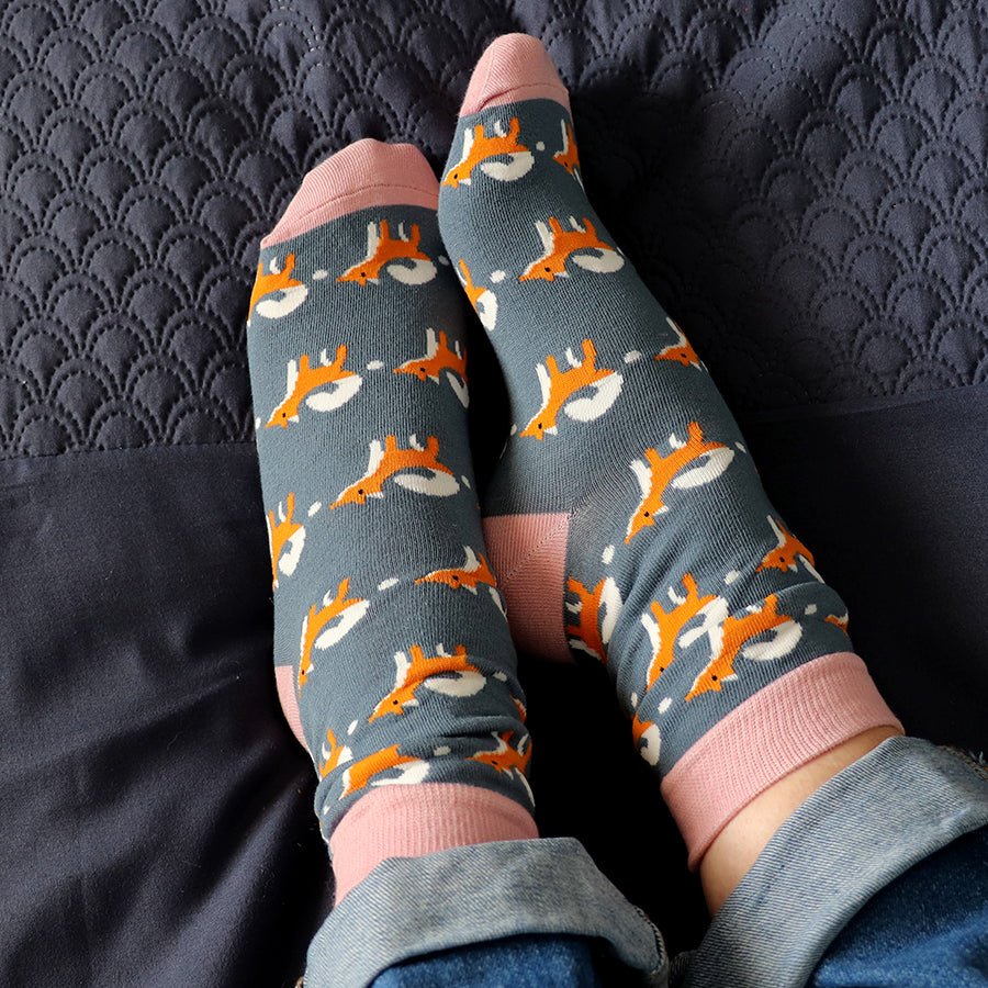 Grey Fox Patterned Socks - 20183 - Uneeka