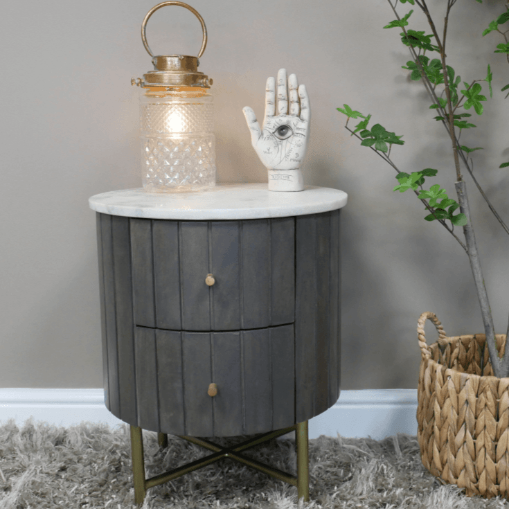 Grey Round Wooden Bedside Cabinet* - 8804 - Uneeka