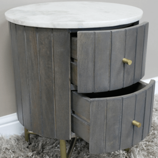 Grey Round Wooden Bedside Cabinet* - 8804 - Uneeka