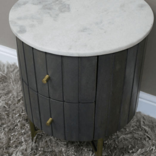 Grey Round Wooden Bedside Cabinet* - 8804 - Uneeka