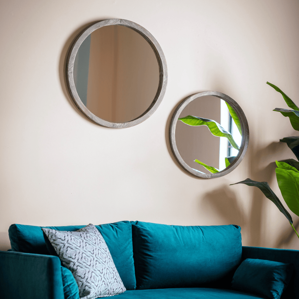 Grey Wash Wood Framed Round Mirror - 697081 - Uneeka