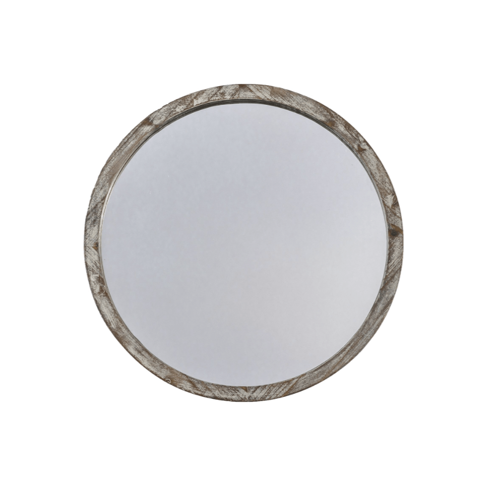 Grey Wash Wood Framed Round Mirror - 697081 - Uneeka