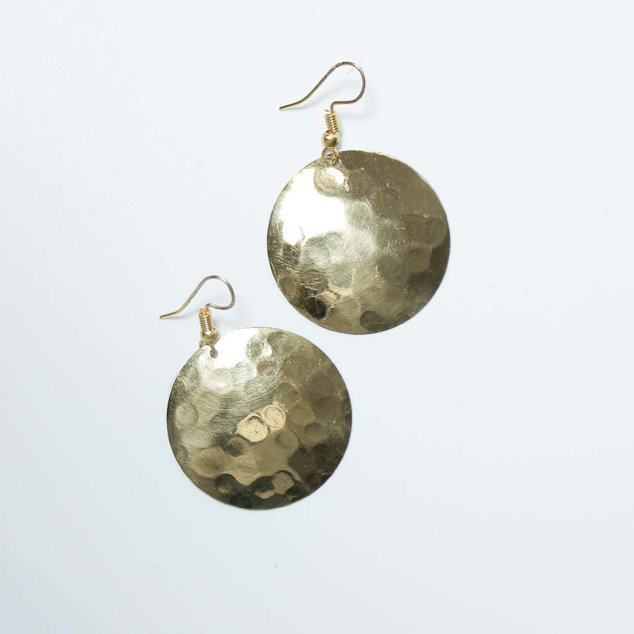 Hammered Brass Round Earrings - ASH2275 - Uneeka