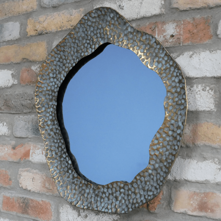 Hammered Metal Abstract Shape Wall Mirror - 7602 - Uneeka