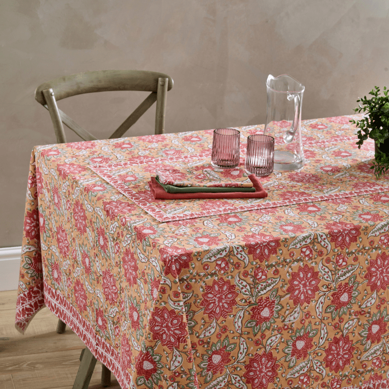 Hand Block Printed Floral Table Runner - JHBR - Uneeka