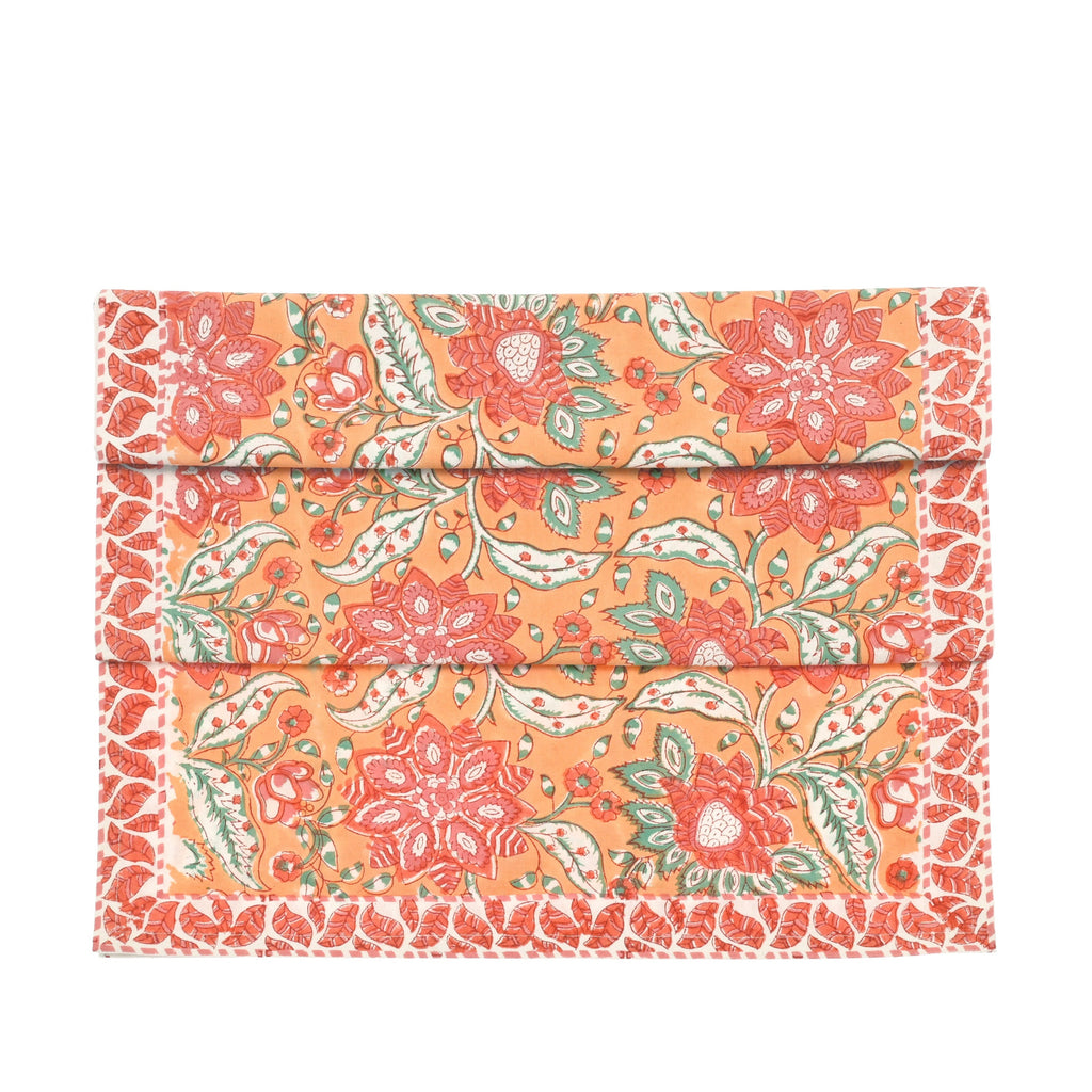 Hand Block Printed Floral Table Runner - JHBR - Uneeka