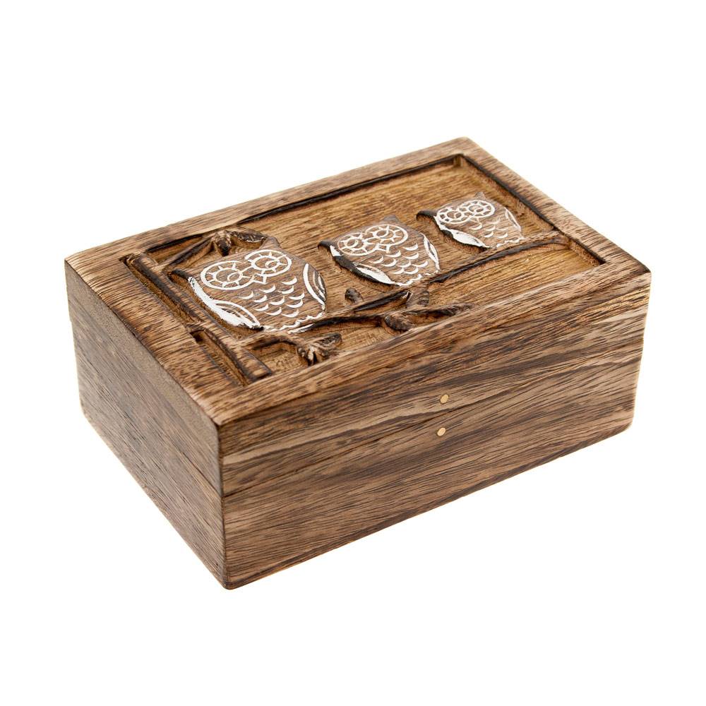 Hand - Carved Mango Wood Owl Trinket Box - ASH1740 - Uneeka