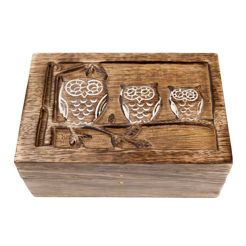 Hand - Carved Mango Wood Owl Trinket Box - ASH1740 - Uneeka