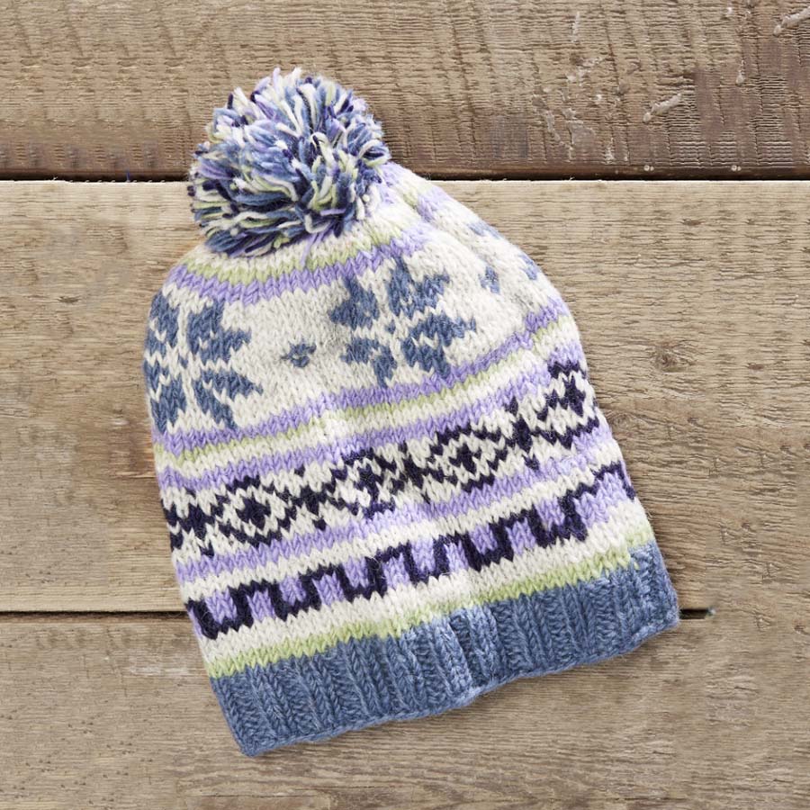 Hand Knit Snowflake Baggie Beanie - H375 - GREY - Uneeka