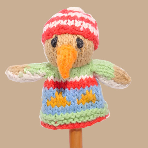 Hand Knitted Eagle In Stripy Hat Finger Puppet - SYFS024 - Uneeka