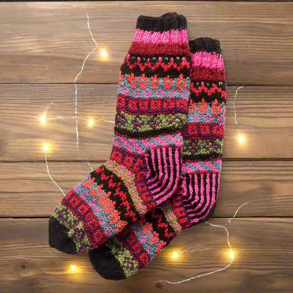 Hand Knitted Fair Isle Wool Socks - SOCK358 - A - Uneeka