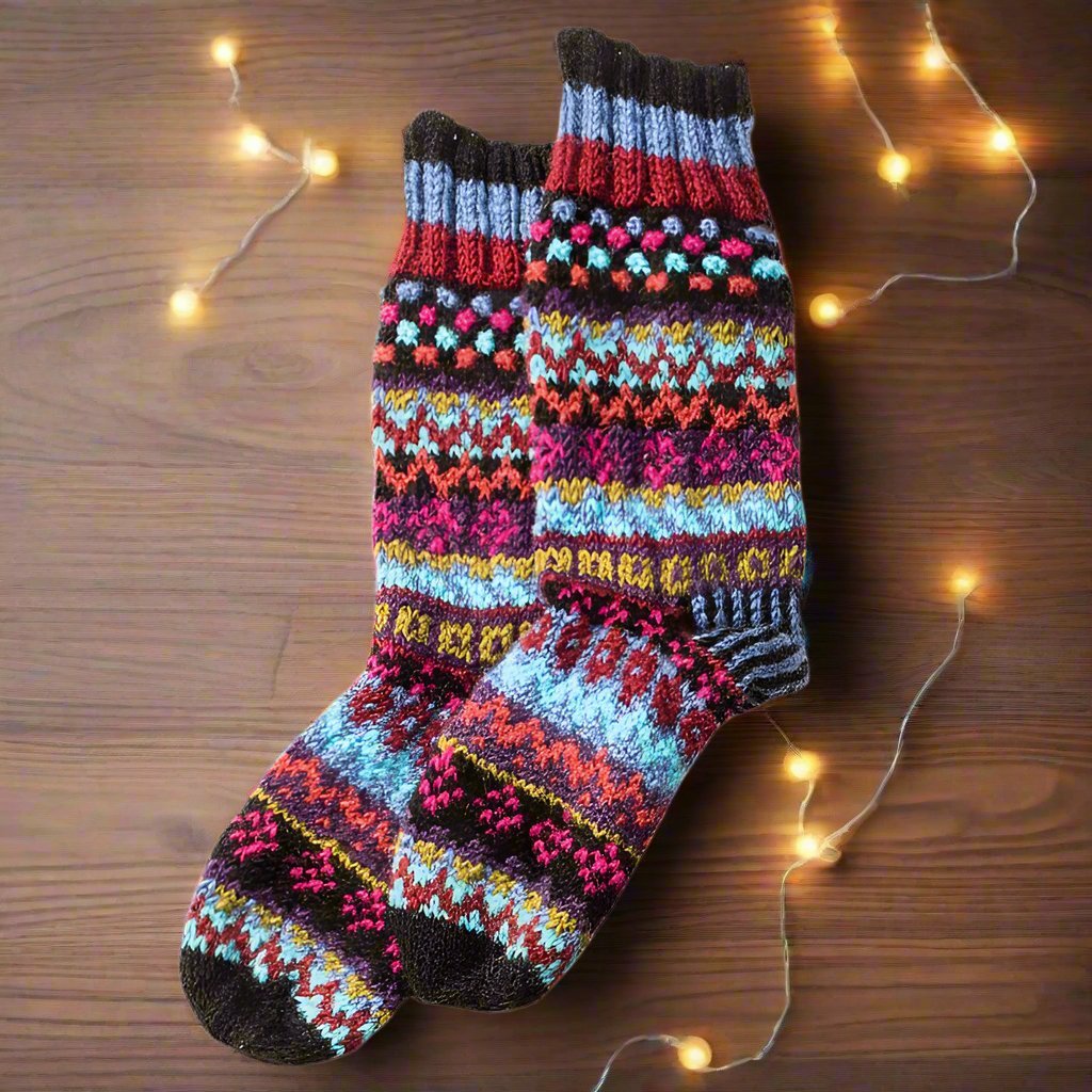Hand Knitted Fair Isle Wool Socks - SOCK358 - C - Uneeka