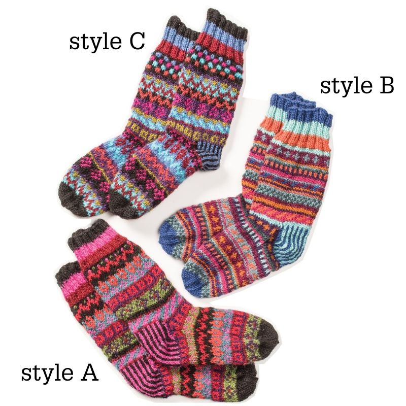 Hand Knitted Fair Isle Wool Socks - SOCK358 - C - Uneeka