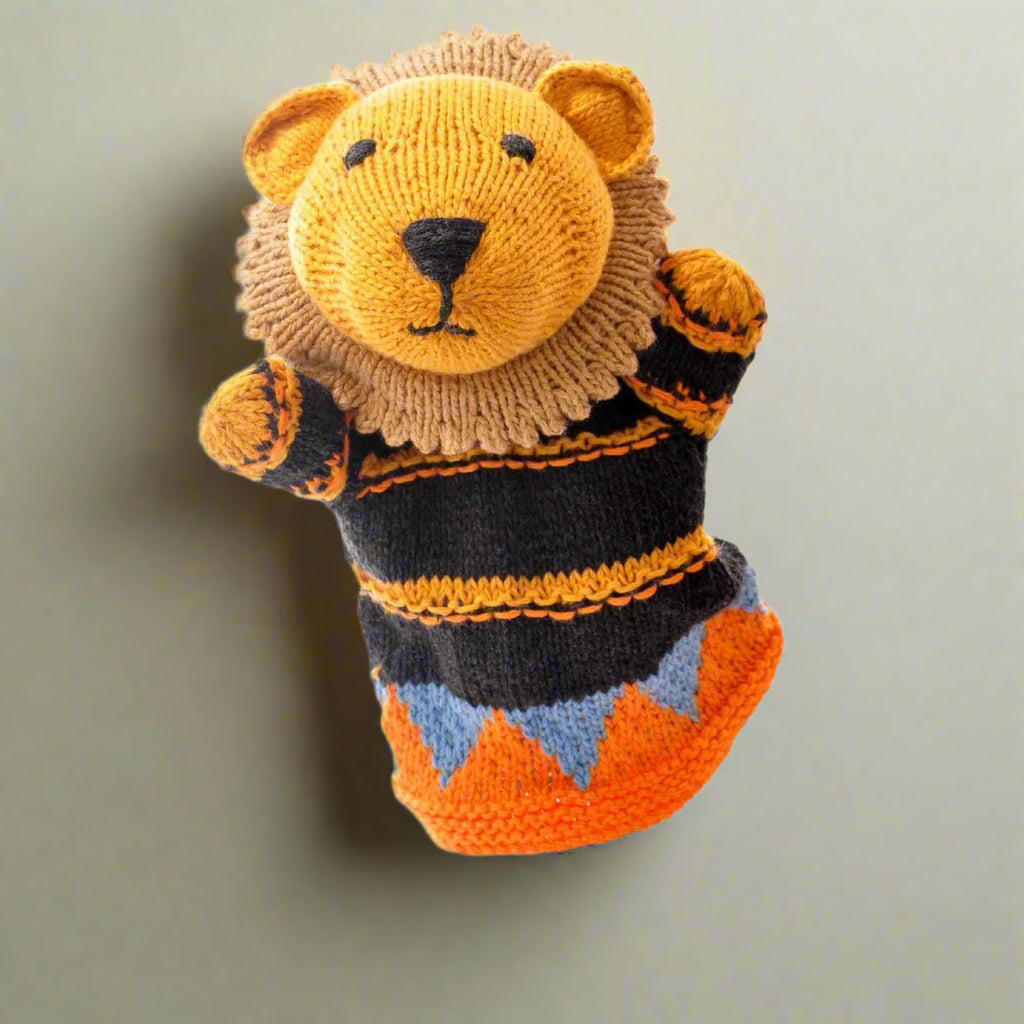 Hand Knitted Lion In Jumper Hand Puppet - SYP009 - Uneeka