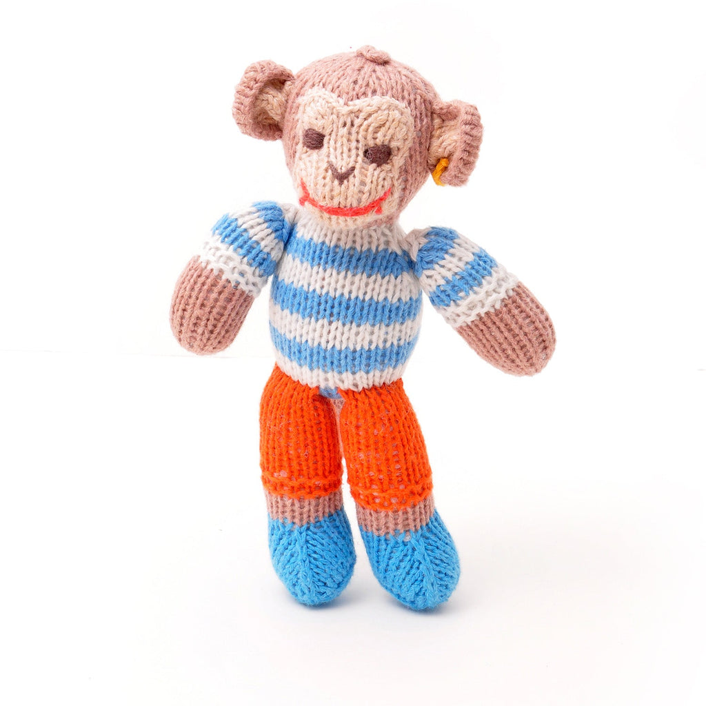 Hand Knitted Monkey In Blue Stripe Top & Trousers Soft Toy - SYT048 - Uneeka