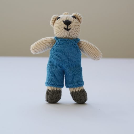 Hand Knitted Polar Bear In Blue Dungarees Soft Toy - SYT039 - Uneeka