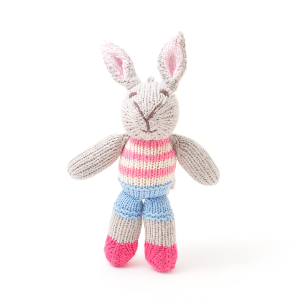 Hand Knitted Stripe Top & Shorts Rabbit Soft Toy - SYT025 - Uneeka