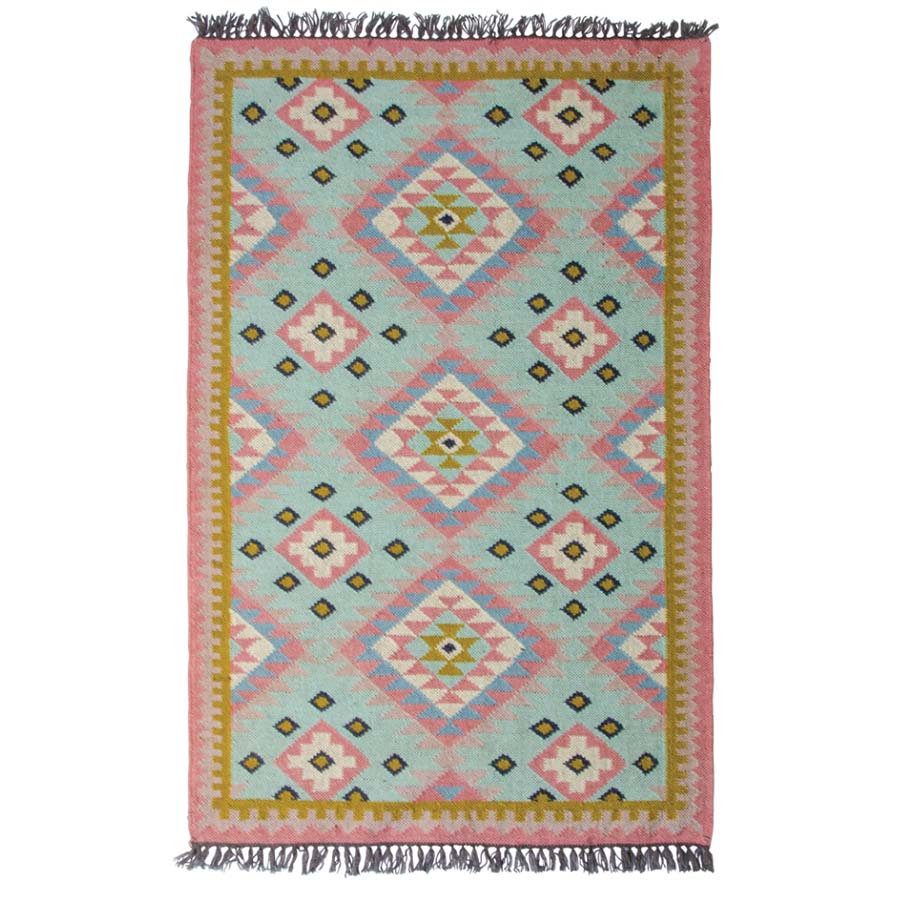 Hand Loomed Pink/Grey Wool Kilim Rug - R20635 - Uneeka