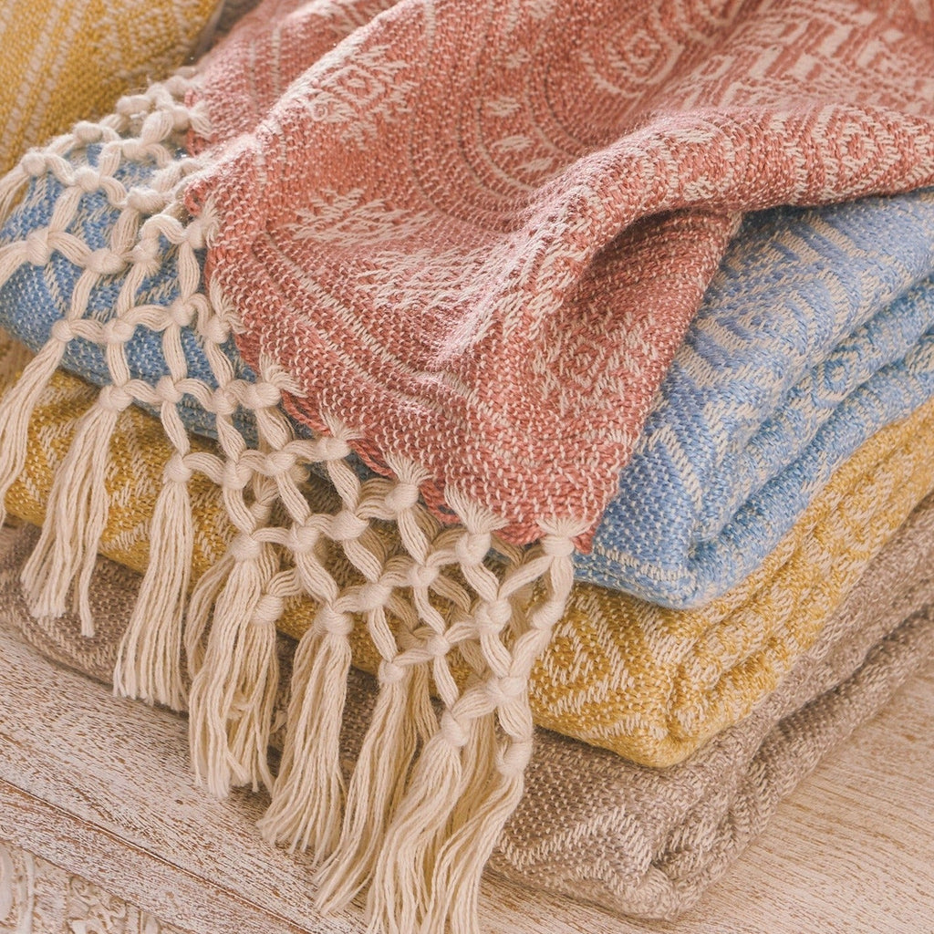 Hand Loomed Recycled Pet Yarn Throw With Hand Knotted Fringe - TH304RS - Uneeka