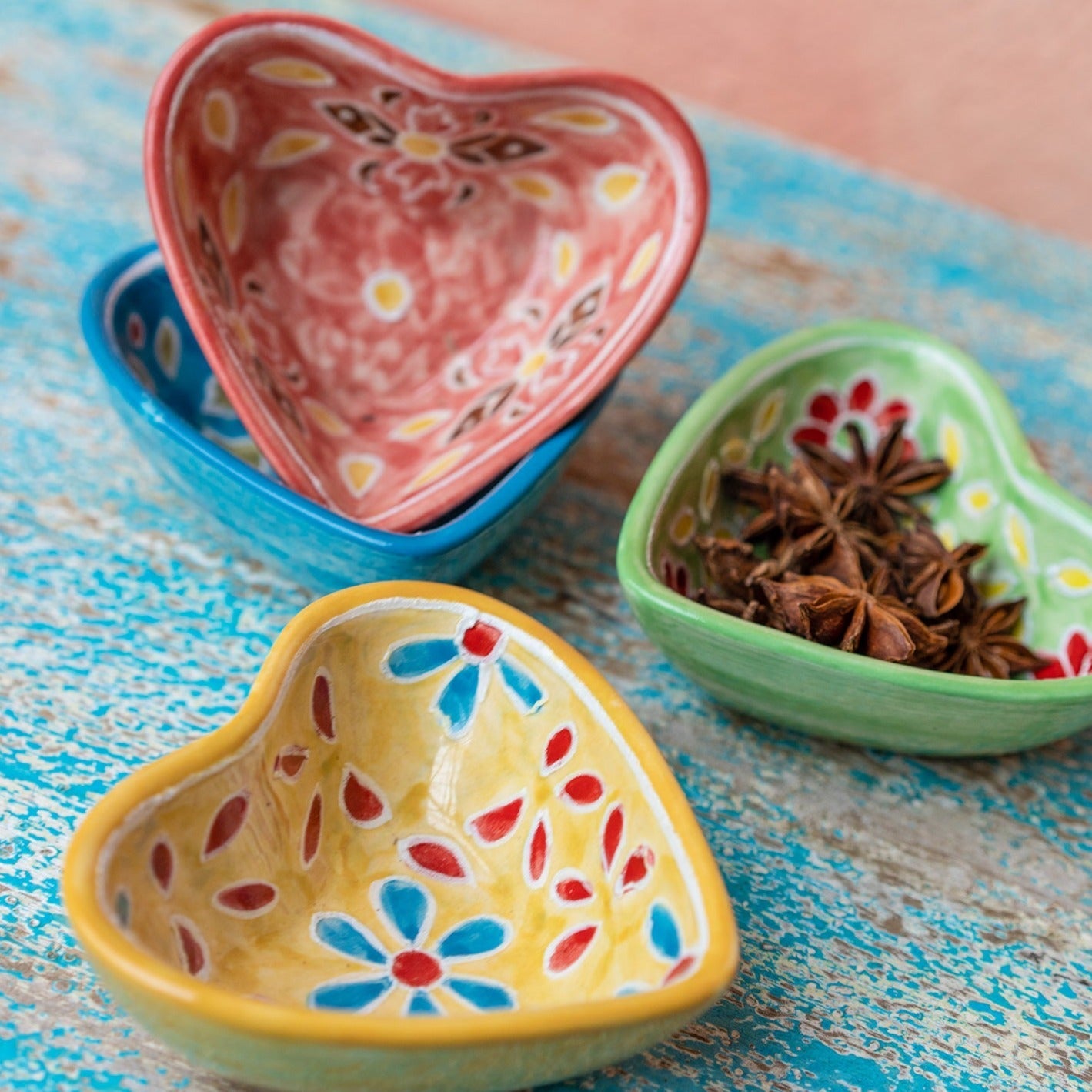 Hand Painted Ceramic Heart Shaped Trinket Dish - BW71 - GREEN - Uneeka
