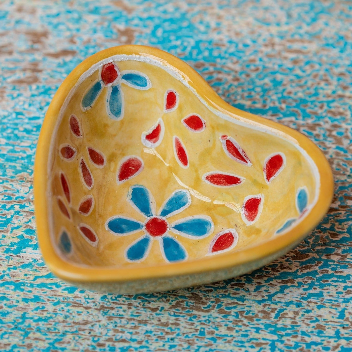 Hand Painted Ceramic Heart Shaped Trinket Dish - BW71 - YELLOW - Uneeka