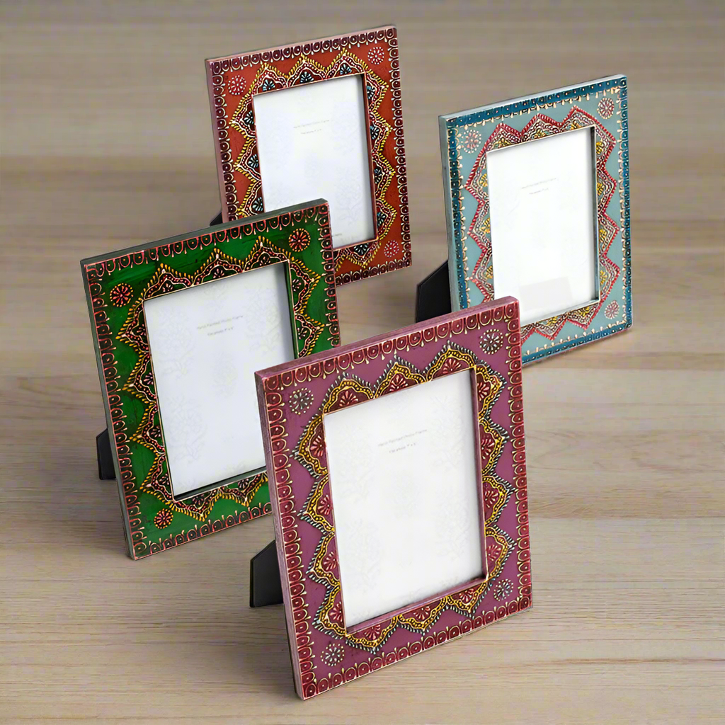 Hand Painted Colourful Wooden Photo Frame - PF183R - Uneeka