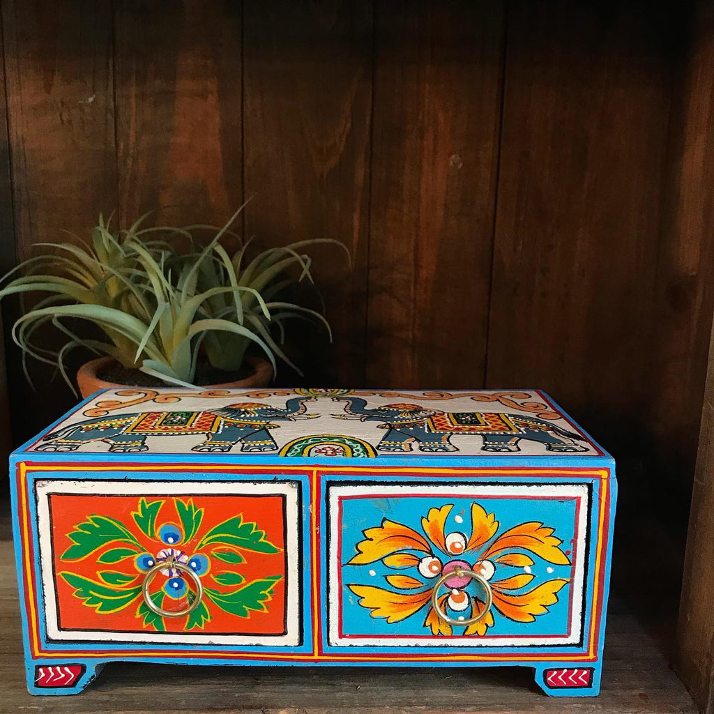 Hand Painted Elephant 2 Drawer Chest - BX640 - Uneeka