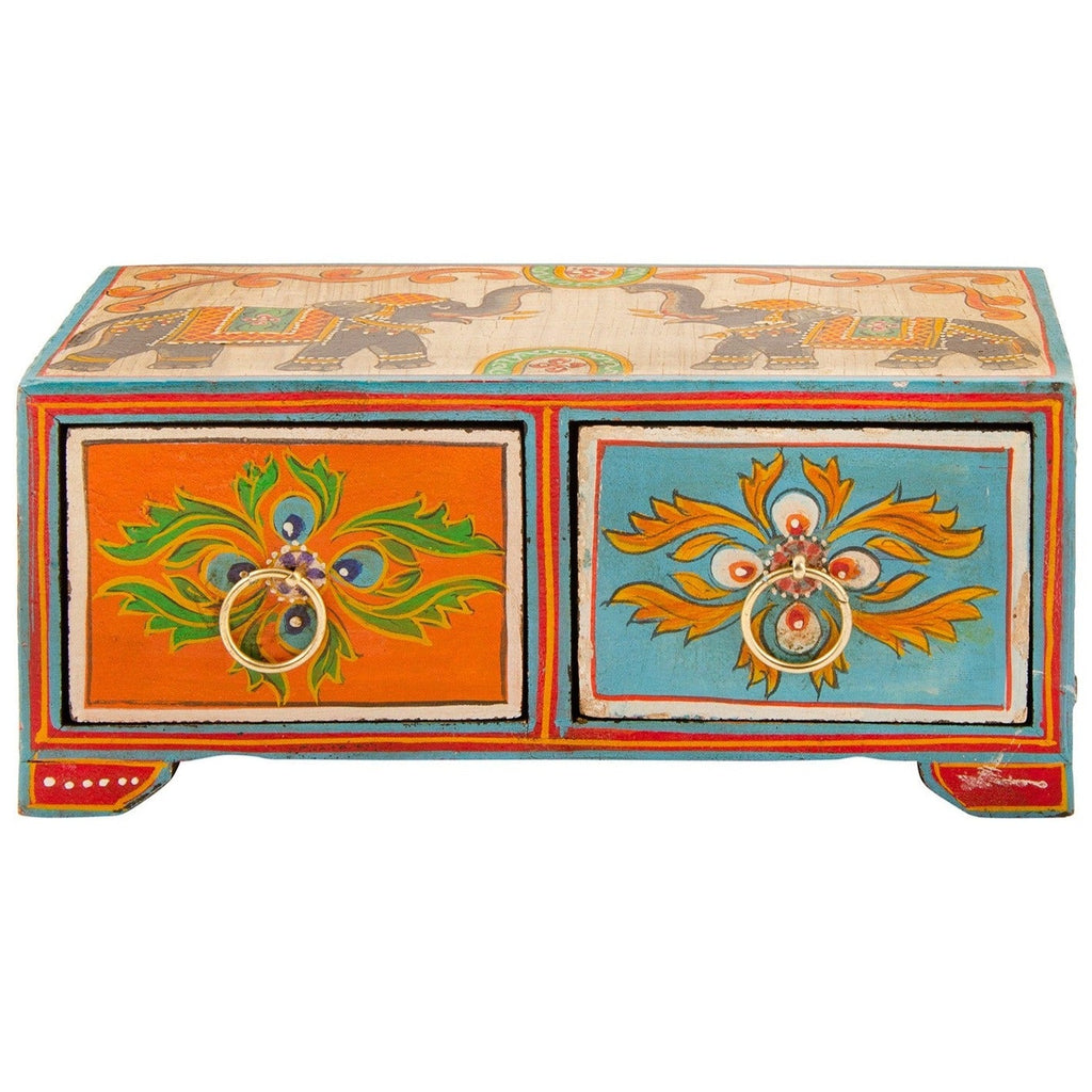 Hand Painted Elephant 2 Drawer Chest - BX640 - Uneeka