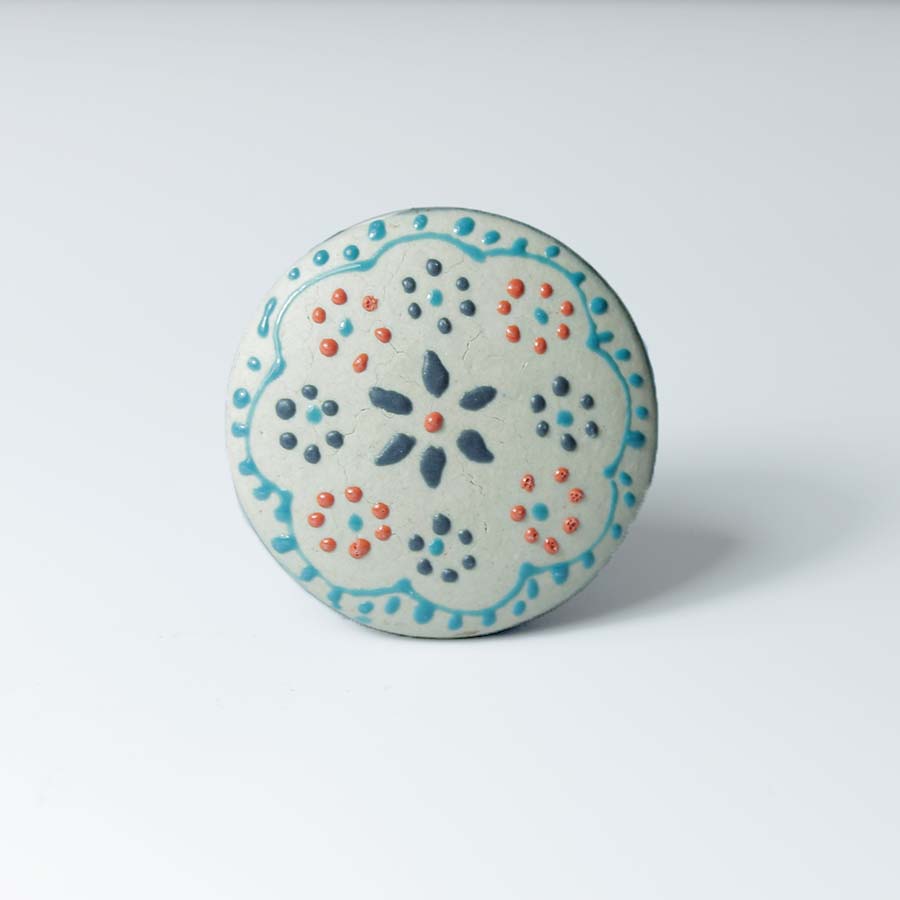 Hand Painted Floral Motif Ceramic Knob - DK131 - Uneeka