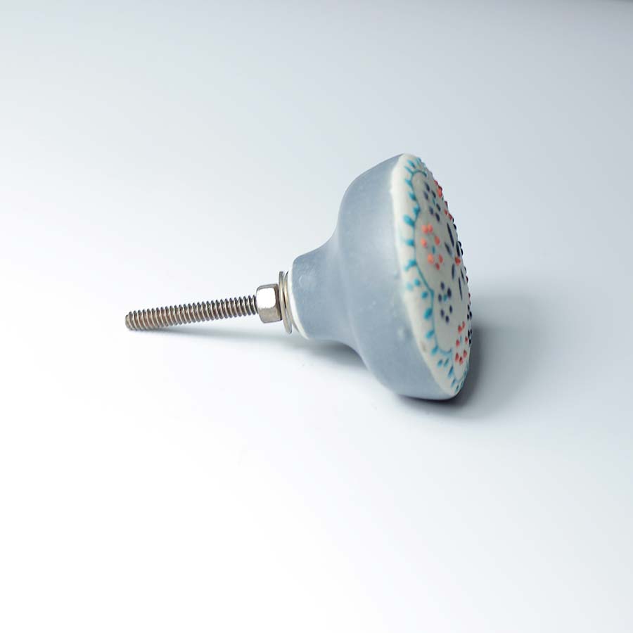 Hand Painted Floral Motif Ceramic Knob - DK131 - Uneeka