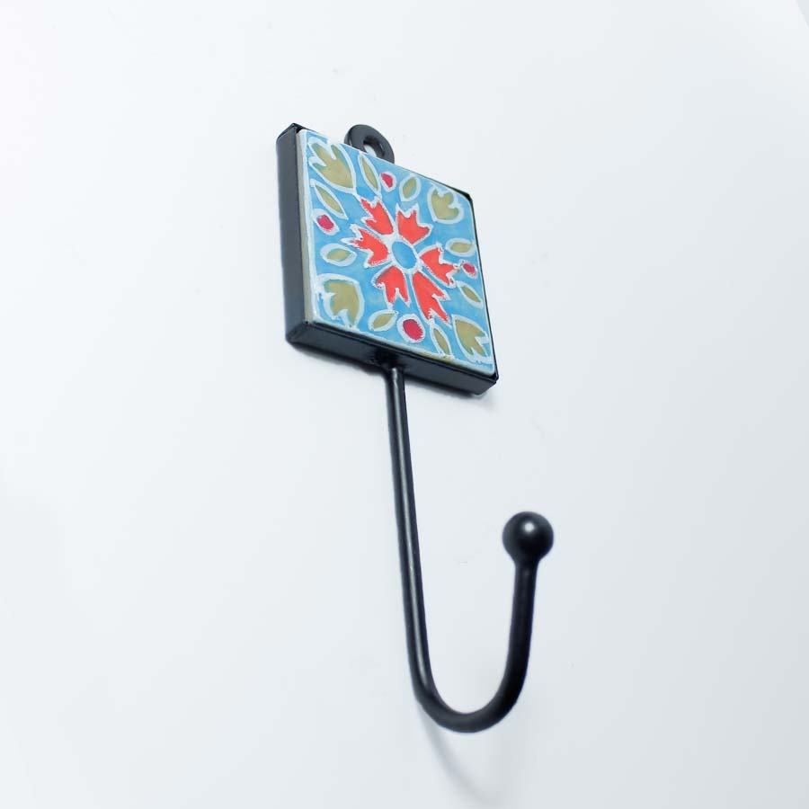 Hand Painted Floral Pattern Tile Ceramic Hook - HK71 - GREEN - Uneeka