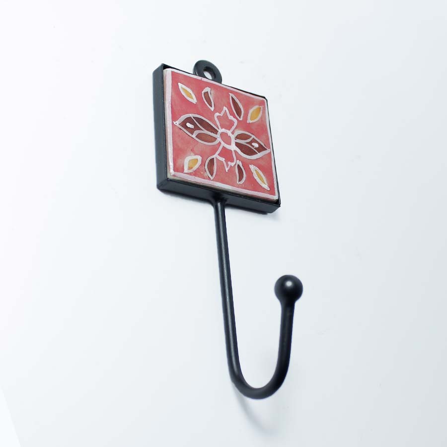 Hand Painted Floral Pattern Tile Ceramic Hook - HK71 - GREEN - Uneeka