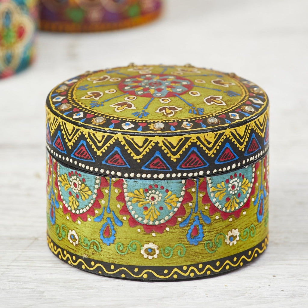 Hand Painted Floral Wooden Trinket Box - BX70 - GREEN - Uneeka